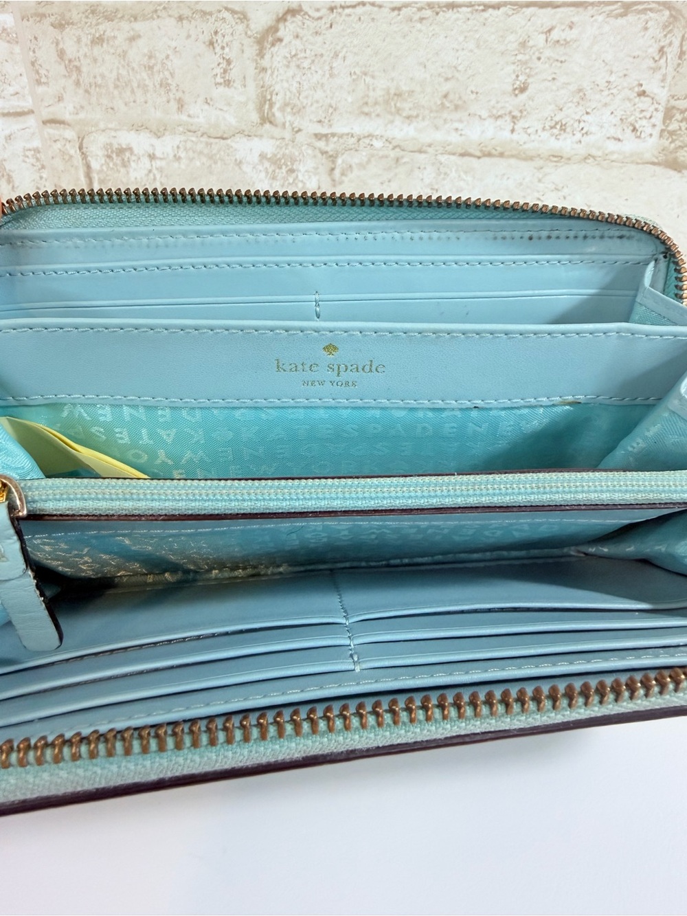 Kate Spade Light Blue Leather Zip-Around Wallet with Gold Studs — GUC - Picture 3 of 5